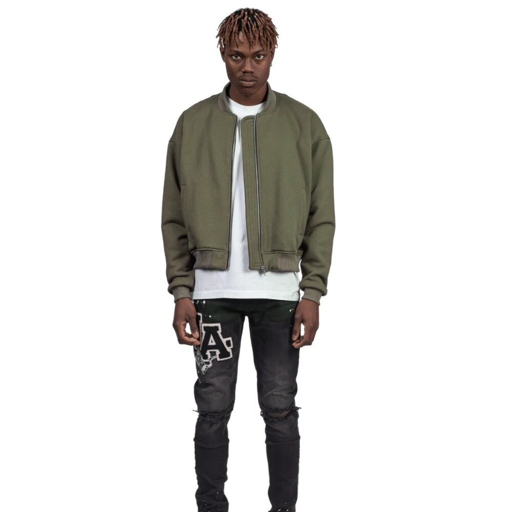 Reputation Studios Boxy Bomber Jacket Mens 2 Olive Green Streetwear Minimalist